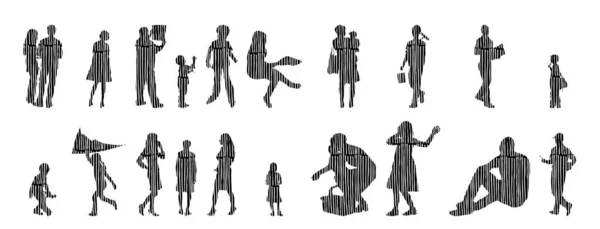 Vector Silhouettes Outline Silhouettes People Contour Drawing People Silhouette Icon — Stock Vector