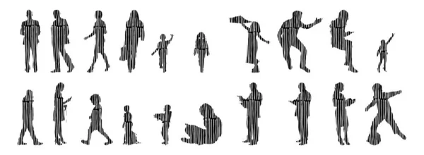 Silhouettes Vectorielles Silhouettes Esquissées Personnes Dessin Contour Silhouette Personnes Icône — Image vectorielle