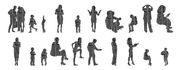 Silhouettes Vectorielles Silhouettes Esquissées Personnes Dessin Contour Silhouette Personnes Icône — Image vectorielle