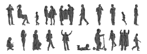 Silhouettes Vectorielles Silhouettes Esquissées Personnes Dessin Contour Silhouette Personnes Icône — Image vectorielle