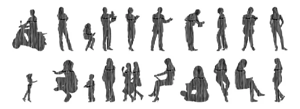 Vector Silhouettes Outline Silhouettes People Contour Drawing People Silhouette Icon — 스톡 벡터