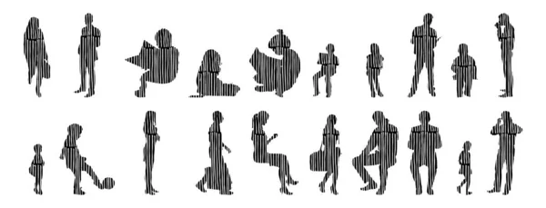 Silhouettes Vectorielles Silhouettes Esquissées Personnes Dessin Contour Silhouette Personnes Icône — Image vectorielle