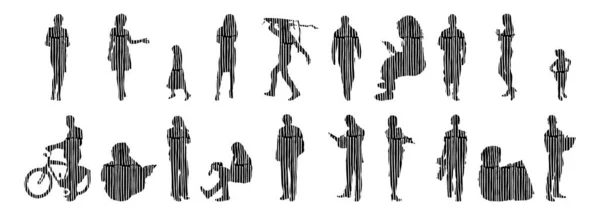 Silhouettes Vectorielles Silhouettes Esquissées Personnes Dessin Contour Silhouette Personnes Icône — Image vectorielle