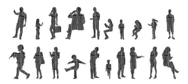 Silhouettes Vectorielles Silhouettes Esquissées Personnes Dessin Contour Silhouette Personnes Icône — Image vectorielle