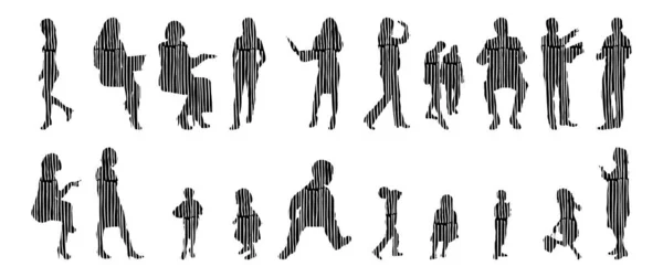 Silhouettes Vectorielles Silhouettes Esquissées Personnes Dessin Contour Silhouette Personnes Icône — Image vectorielle