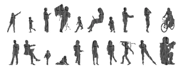 Silhouettes Vectorielles Silhouettes Esquissées Personnes Dessin Contour Silhouette Personnes Icône — Image vectorielle