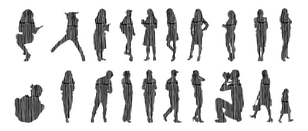 Silhouettes Vectorielles Silhouettes Esquissées Personnes Dessin Contour Silhouette Personnes Icône — Image vectorielle