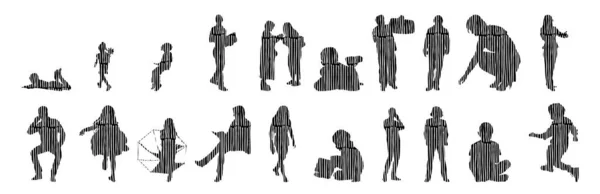 Silhouettes Vectorielles Silhouettes Esquissées Personnes Dessin Contour Silhouette Personnes Icône — Image vectorielle