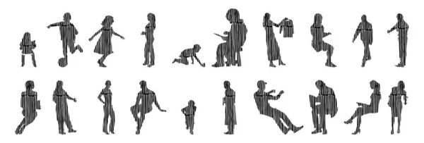 Vector Silhouettes Outline Silhouettes People Contour Drawing People Silhouette Icon — 스톡 벡터