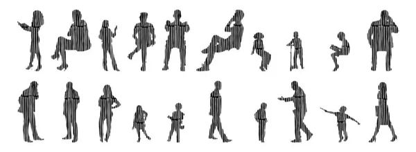 Silhouettes Vectorielles Silhouettes Esquissées Personnes Dessin Contour Silhouette Personnes Icône — Image vectorielle