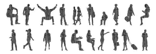 Silhouettes Vectorielles Silhouettes Esquissées Personnes Dessin Contour Silhouette Personnes Icône — Image vectorielle