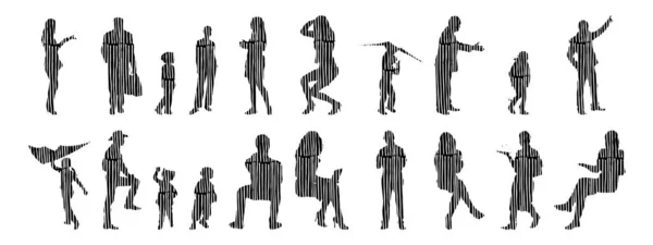 Silhouettes Vectorielles Silhouettes Esquissées Personnes Dessin Contour Silhouette Personnes Icône — Image vectorielle