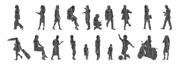 Silhouettes Vectorielles Silhouettes Esquissées Personnes Dessin Contour Silhouette Personnes Icône — Image vectorielle