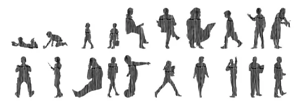 Silhouettes Vectorielles Silhouettes Esquissées Personnes Dessin Contour Silhouette Personnes Icône — Image vectorielle