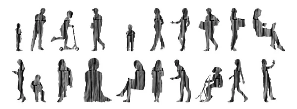 Silhouettes Vectorielles Silhouettes Esquissées Personnes Dessin Contour Silhouette Personnes Icône — Image vectorielle