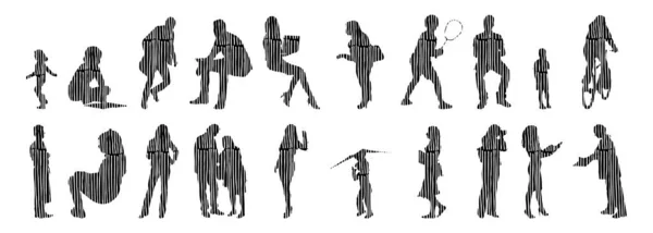 Silhouettes Vectorielles Silhouettes Esquissées Personnes Dessin Contour Silhouette Personnes Icône — Image vectorielle