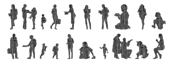 Silhouettes Vectorielles Silhouettes Esquissées Personnes Dessin Contour Silhouette Personnes Icône — Image vectorielle