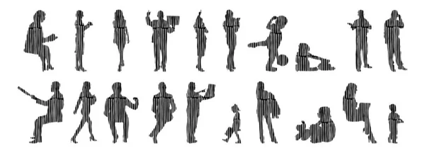 Silhouettes Vectorielles Silhouettes Esquissées Personnes Dessin Contour Silhouette Personnes Icône — Image vectorielle