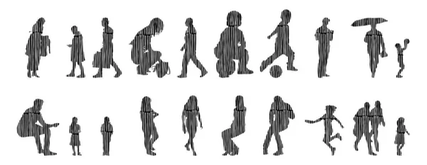 Silhouettes Vectorielles Silhouettes Esquissées Personnes Dessin Contour Silhouette Personnes Icône — Image vectorielle