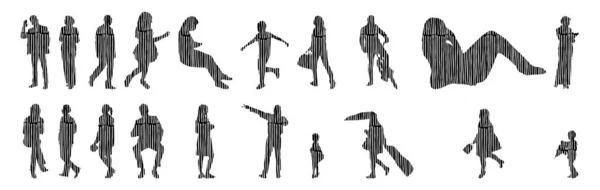 Sílhuetas Vetoriais Sílhuetas Contorno Pessoas Desenho Contorno Silhueta Pessoas Conjunto —  Vetores de Stock