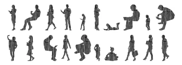 Vector Silhouettes Outline Silhouettes People Contour Drawing People Silhouette Icon — 스톡 벡터