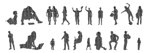 Silhouettes Vectorielles Silhouettes Esquissées Personnes Dessin Contour Silhouette Personnes Icône — Image vectorielle