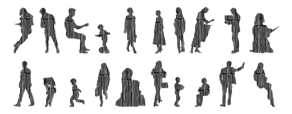 Sílhuetas Vetoriais Sílhuetas Contorno Pessoas Desenho Contorno Silhueta Pessoas Conjunto —  Vetores de Stock