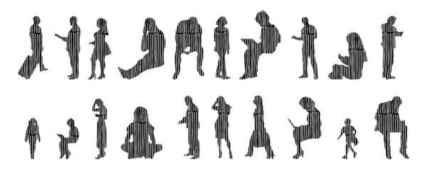 Silhouettes Vectorielles Silhouettes Esquissées Personnes Dessin Contour Silhouette Personnes Icône — Image vectorielle