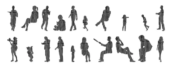 Silhouettes Vectorielles Silhouettes Esquissées Personnes Dessin Contour Silhouette Personnes Icône — Image vectorielle