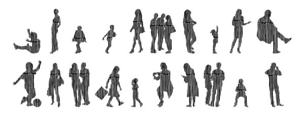 Silhouettes Vectorielles Silhouettes Esquissées Personnes Dessin Contour Silhouette Personnes Icône — Image vectorielle