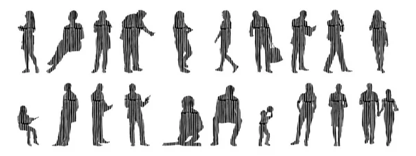 Silhouettes Vectorielles Silhouettes Esquissées Personnes Dessin Contour Silhouette Personnes Icône — Image vectorielle