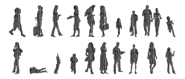 Silhouettes Vectorielles Silhouettes Esquissées Personnes Dessin Contour Silhouette Personnes Icône — Image vectorielle