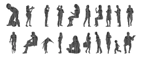 Silhouettes Vectorielles Silhouettes Esquissées Personnes Dessin Contour Silhouette Personnes Icône — Image vectorielle