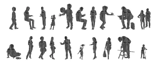 Vector Silhouettes Outline Silhouettes People Contour Drawing People Silhouette Icon — Stock Vector