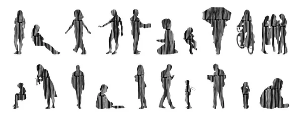 Silhouettes Vectorielles Silhouettes Esquissées Personnes Dessin Contour Silhouette Personnes Icône — Image vectorielle