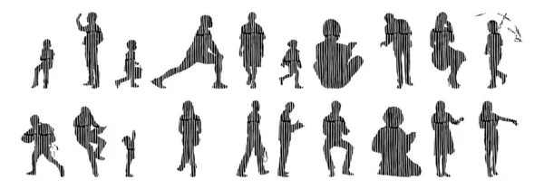 Vektor Silhouetten Umrisse Von Menschen Konturzeichnung Menschen Silhouette Icon Set — Stockvektor