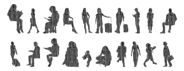 Vector Silhouettes Outline Silhouettes People Contour Drawing People Silhouette Icon — Stock Vector