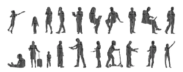 Silhouettes Vectorielles Silhouettes Esquissées Personnes Dessin Contour Silhouette Personnes Icône — Image vectorielle