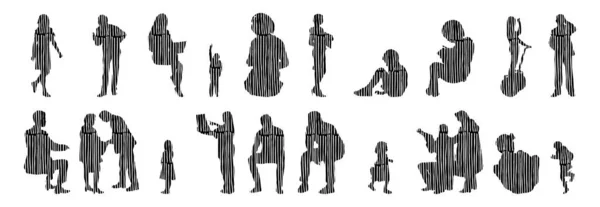 Vector Silhouettes Outline Silhouettes People Contour Drawing People Silhouette Icon — Stock Vector