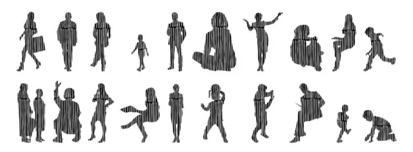 Silhouettes Vectorielles Silhouettes Esquissées Personnes Dessin Contour Silhouette Personnes Icône — Image vectorielle