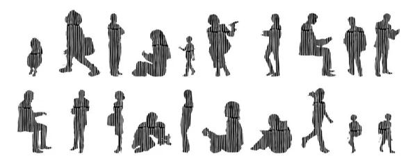 Vector Silhouettes Outline Silhouettes People Contour Drawing People Silhouette Icon — 스톡 벡터