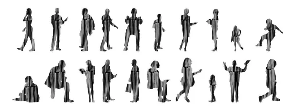 Silhouettes Vectorielles Silhouettes Esquissées Personnes Dessin Contour Silhouette Personnes Icône — Image vectorielle