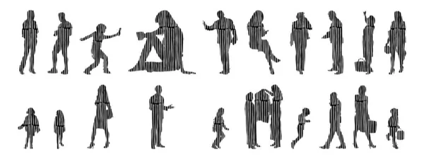 Silhouettes Vectorielles Silhouettes Esquissées Personnes Dessin Contour Silhouette Personnes Icône — Image vectorielle