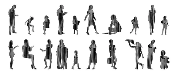 Silhouettes Vectorielles Silhouettes Esquissées Personnes Dessin Contour Silhouette Personnes Icône — Image vectorielle