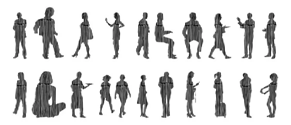 Vector Silhouettes Outline Silhouettes People Contour Drawing People Silhouette Icon — Stock Vector