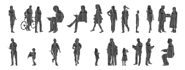 Silhouettes Vectorielles Silhouettes Esquissées Personnes Dessin Contour Silhouette Personnes Icône — Image vectorielle