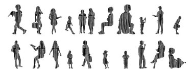 Vektör siluetleri, insanların ana hatları, Contour çizimleri, insanların siluetleri, ikon kümesi izole edilmiş, oturan insanların silueti, mimari set