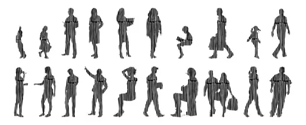 Vector Silhouettes Outline Silhouettes People Contour Drawing People Silhouette Icon — 스톡 벡터