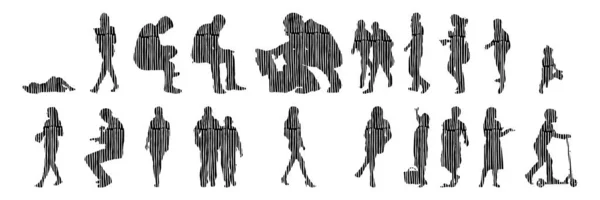 Silhouettes Vectorielles Silhouettes Esquissées Personnes Dessin Contour Silhouette Personnes Icône — Image vectorielle