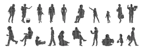 Silhouettes Vectorielles Silhouettes Esquissées Personnes Dessin Contour Silhouette Personnes Icône — Image vectorielle